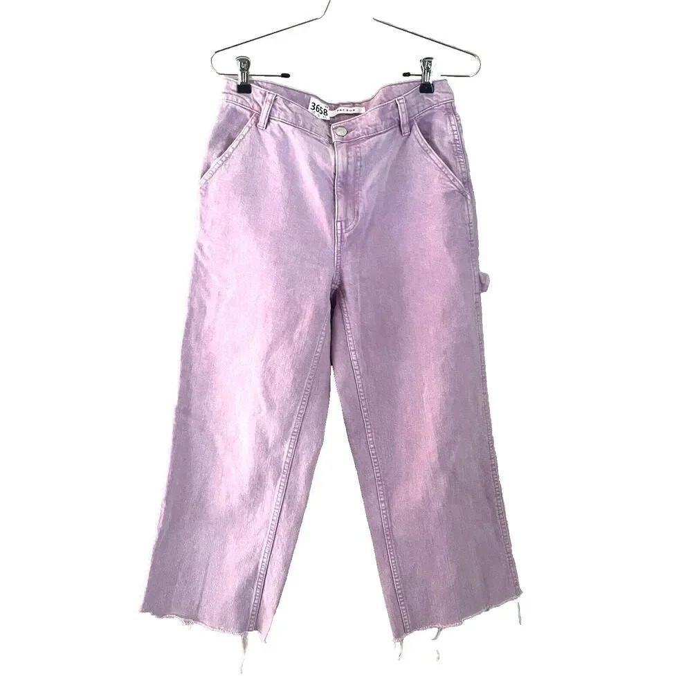 Pacsun Womens Purple Baggy Carpenter Jeans 26 Straight Leg Raw Hem Wide Leg